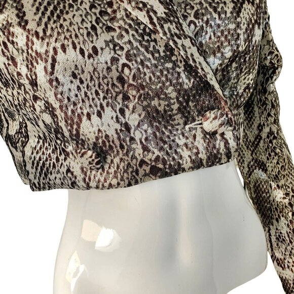 Shein Brown Ivory Metallic Cropped Jacket Short Top Polyester Womens Size Medium - Picture 4 of 9